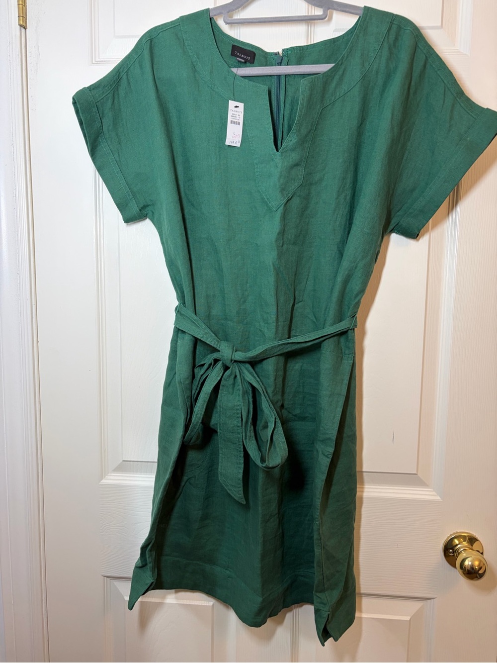 NWT Talbots Green Midi Linen Tie-Waist Dress Size Large